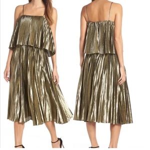 J. Crew metallic gold pleated midi dress size 2